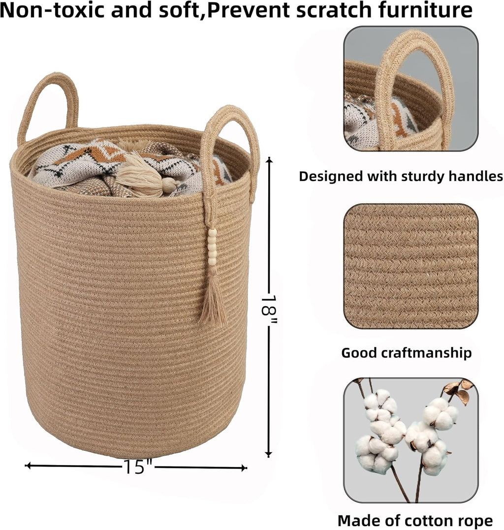 Rope Laundry Basket Laundry Hamper for Clothes Woven Storage Basket for Living Room Bedroom Boho Tall Rope Baskets for Blanket Toys Pillow Towels Baby Nursery Hamper Bin jute