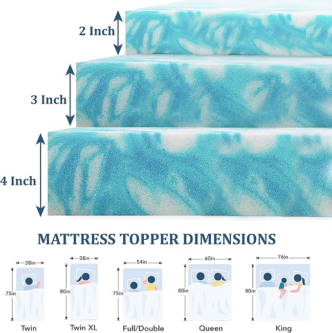 EGO Topper 3 Inch Queen Memory Foam Mattress Topper, Gel Foam Mattress Topper - Image 5