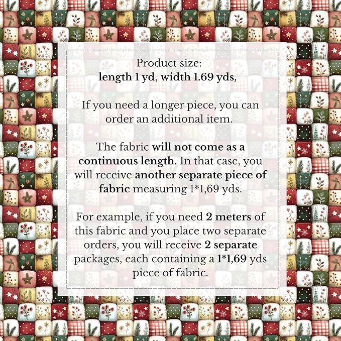 Patchwork Cotton Fabric Panel 61 x 36.6 Inches, Christmas Botanical Squares - Image 6