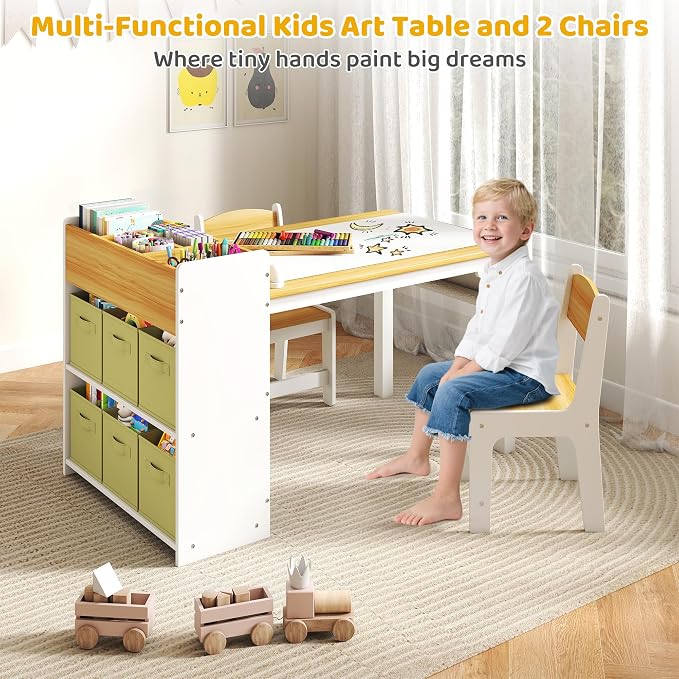DOREROOM Kids Art Table and Chair Set, Craft and Play Wood Activity Table - Image 2