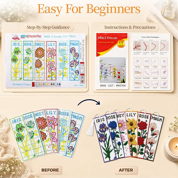 CYANFOUR 6 Pcs Cross Stitch Bookmark Kit - Image 4