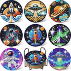 8PCS Outer Space Diamond Art Coasters Kit, Cute Spaceship Diamond Painting by Gemozaic