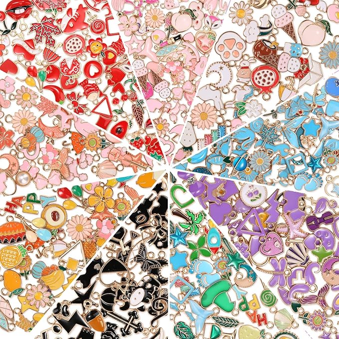 300Pcs Charms for Jewelry Making, Wholesale Bulk Assorted Gold-Plated Enamel by ProfessionalDIYArtSupplier