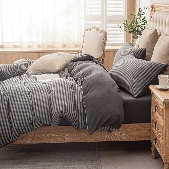 PURE ERA Jersey Knit Duvet Cover Set 100% T-Shirt Heather Cotton Super Soft - Image 2
