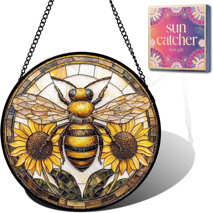 Yellow Bee Sunflower Acrylic Suncatchers by Unknown