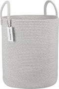 Cotton Rope Laundry Basket Hamper for Clothes Woven Storage Basket for Living Room Bedroom Boho Tall Rope Baskets for Blanket Toys Pillow Towels Baby Nursery Hamper Bin Large light grey