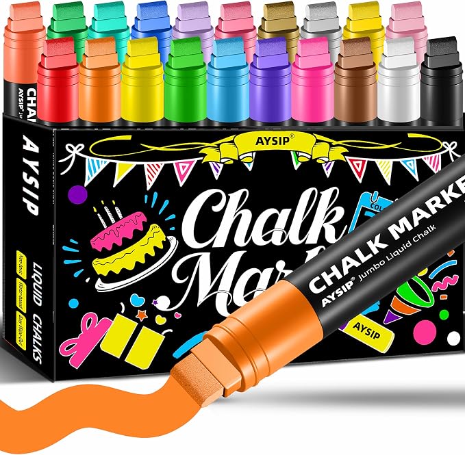 Window Chalk Markers for Blackboard，20 Colors Washable Glass Jumbo Liquid Chalk by AYSIP