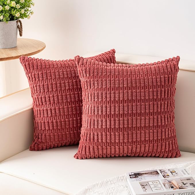 Aegero Pack of 2 Corduroy Decorative Throw Pillow Covers 24x24 Inch Soft by Unknown