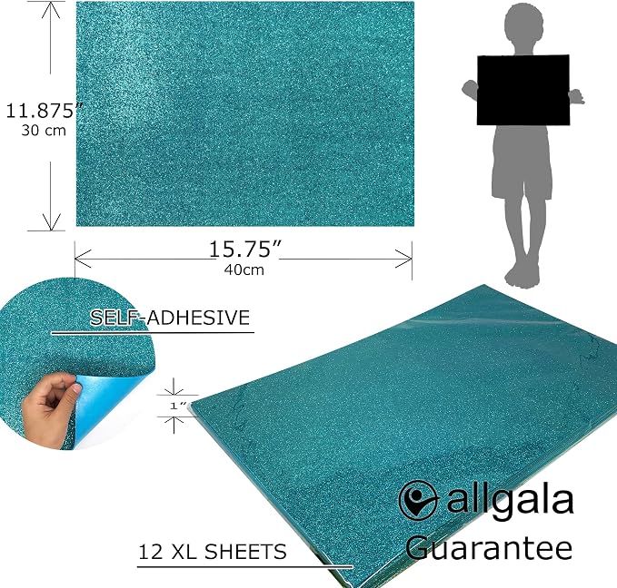 Allgala X-Large Self-Adhesive Glitter EVA Foam Sheets 12 Pack 12x16 inch- - Image 2