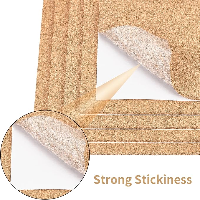 BENECREAT 6 Pcs 11.5 x 8.2" Self-Adhesive A4 Cork Sheets Rectangle Coaster Cork - Image 4