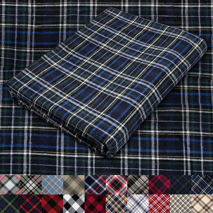 Pico Textiles 20 Yards Bolt Blue and Green Tartan Plaid Flannel Fabric by PicoTextiles