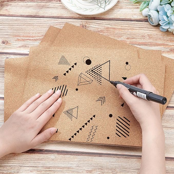 BENECREAT 6 Pcs 11.5 x 8.2" Self-Adhesive A4 Cork Sheets Rectangle Coaster Cork - Image 3