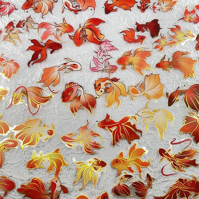 50Pcs Gold Fish Stickers for Scrapbooking Journaling Junk Journal Scrapbook by Unknown