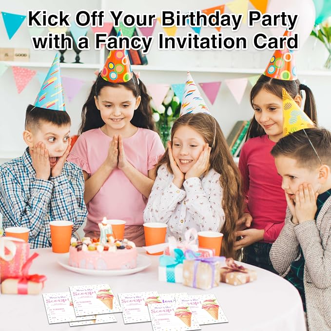 Ice Cream Birthday Invitations, 25 Double-Sided Invitation Cards - Image 5