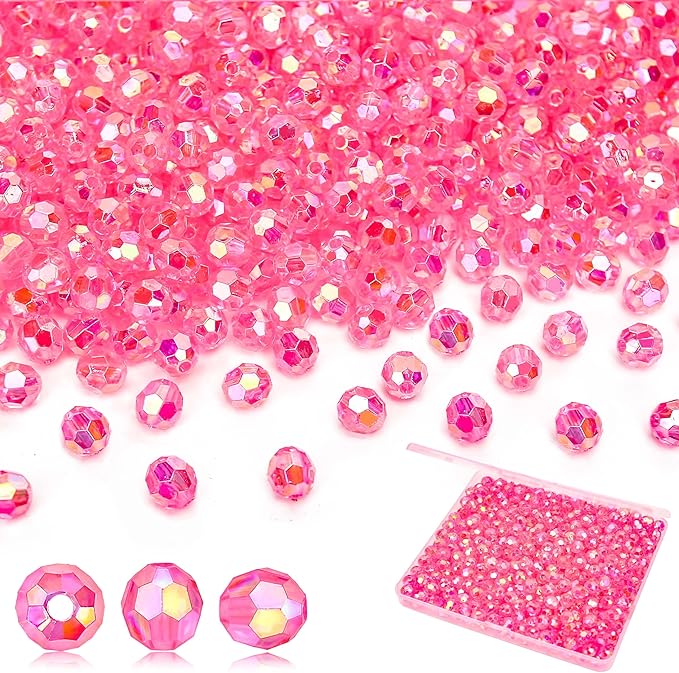 BONNY BOXX 500pcs 8mm Acrylic Faceted Round Crystal Beads Transparent Pink AB by BONNY+BOXX