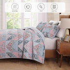 BLOOMHAVEN Quilt Set Twin Size, Patchwork Pink Floral Quilt Sets, Reversible - Image 4