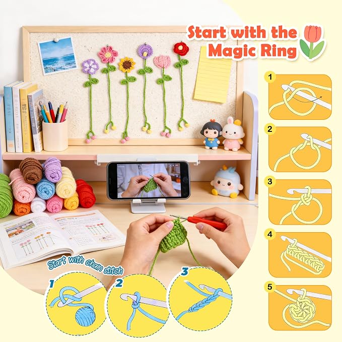 Joyclub Crochet Kit for Beginners 10 Flower Bookmarks Crochet Starter Kits - Image 4