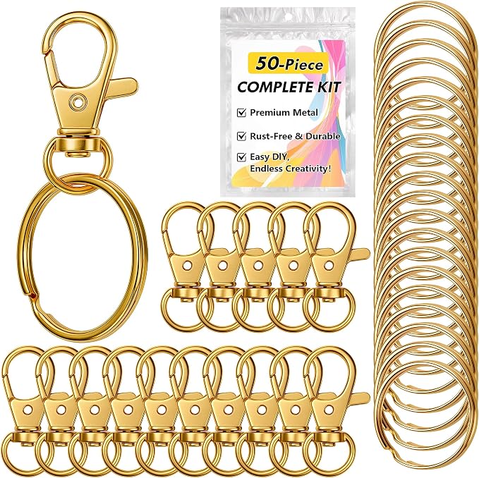 Gold Keychain Making Kit 50PCS – 25 Lobster Claw Clasps & 25 Key Rings by Bonison