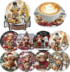 8 PCS Christmas Diamond Art Coasters Kits Highland Cows Coaster Kits | Diamond by Benjenes