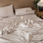 MooMee Gingham Duvet Cover Set 100% Washed Cotton Linen Like Textured - Image 2