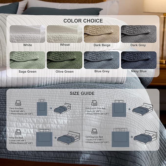 palassio Striped Blue Grey 100% Cotton Quilt Queen Size Bedding Sets, - Image 8