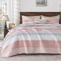 Andency Pink Quilt Cal King, 3 Pieces Patchwork Striped Bedspread Coverlet Set by Andency