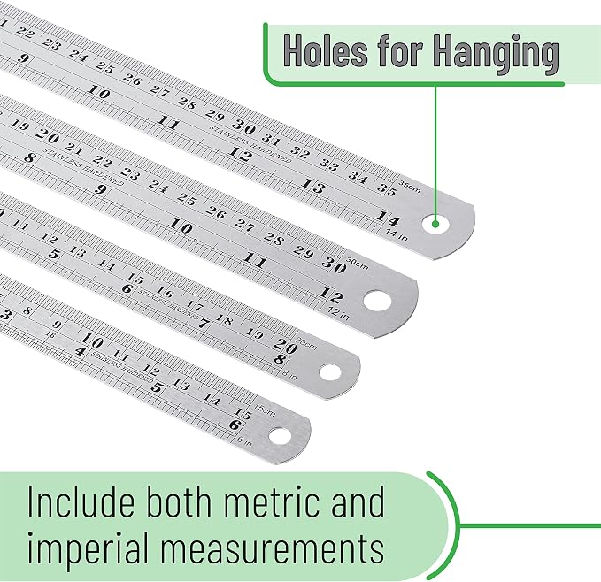 Mr. Pen- Metal Straight Edge Ruler, Imperial & Metric Measurements - Image 3