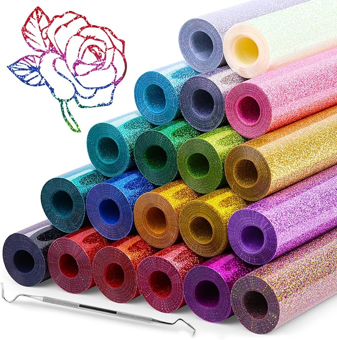 20 Pack Glitter HTV Vinyl 12" x 5FT Heat Transfer Iron On Vinyl Bundle | 20 by Oleitodh