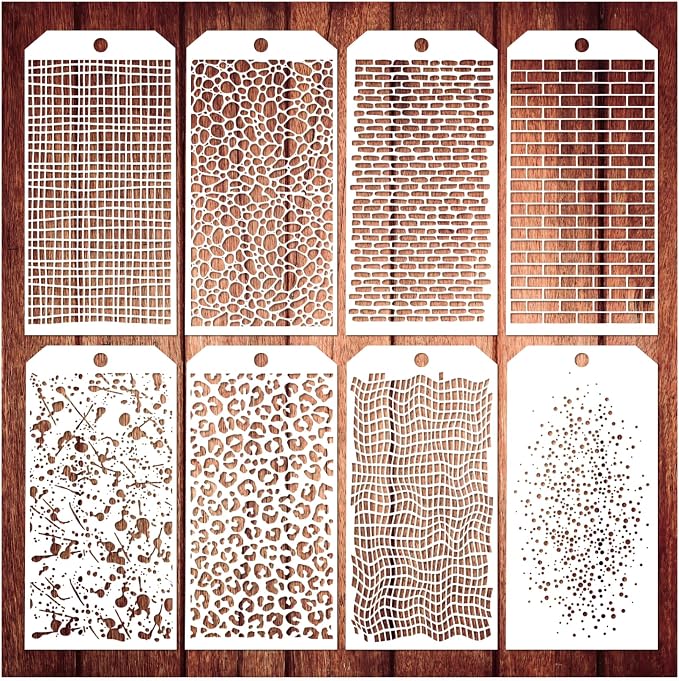 8 Pieces Stencils for Crafts, Leopard Brick Dot Layering Stencils Mixed Media by Boqon