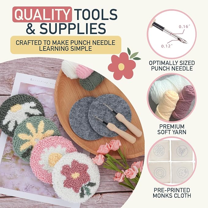 Emri Lane Punch Needle Kit – 6 Floral Design Punch Needle Embroidery Kit w/Monk - Image 3