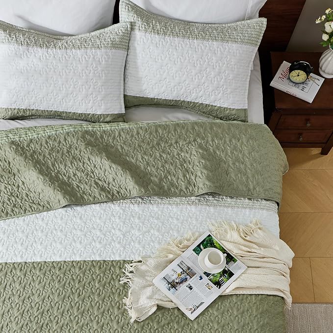 Andency King Size Quilt Set Weat Green, 3 Pieces Summer Ultra Soft Lightweight - Image 4
