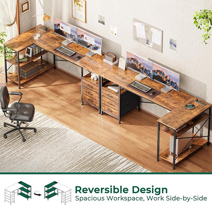 Huuger L Shaped Desk with Power Outlets, 63 Inch Reversible Computer Desk with - Image 4