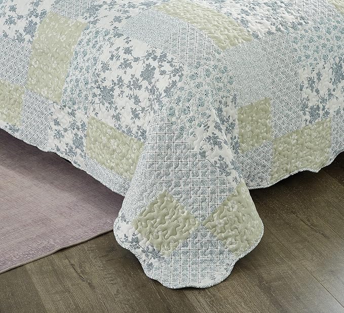 Brilliant Sunshine Multi Blue and Beige Floral Patchwork, 3-Piece Quilt Set - Image 5