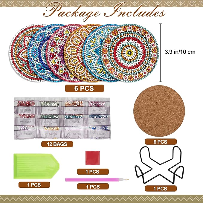 Temlum 6 Pcs Diamond Painting Coasters - Image 2