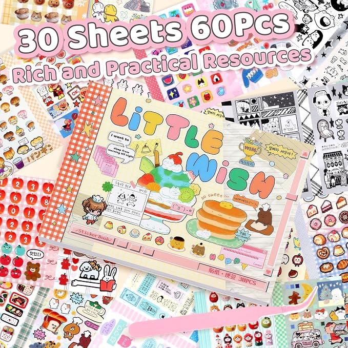 Tmtains 30 Sheets Kawaii Japanese Sticker Book Manga Books Style Writable Note - Image 3