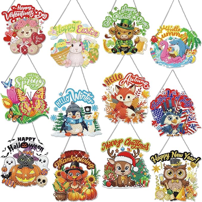 Cinnvoice 12 Pcs Summer Seasonal Diamond Art Hanging Ornament Kit by Cinnvoice