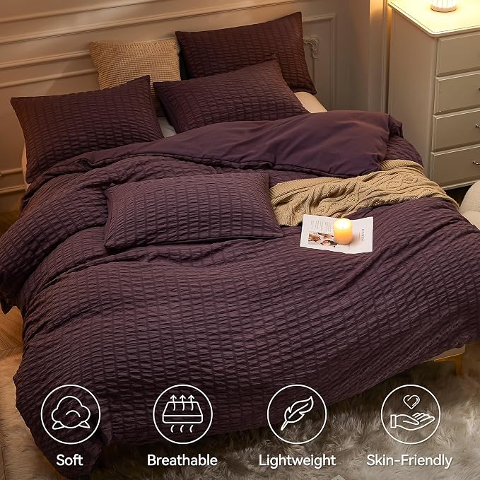 JELLYMONI Purple Duvet Cover Cal King Size, Soft Breathable Seersucker Duvet - Image 2