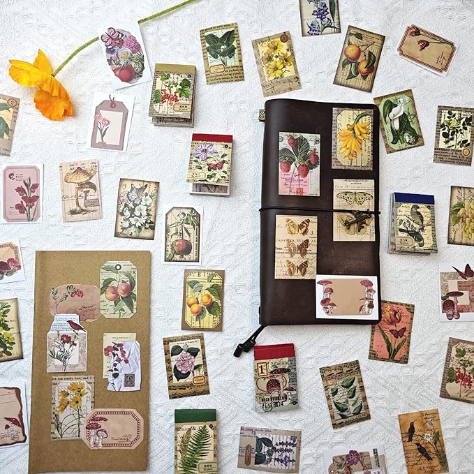 PRSTINCOL 300 Pcs Scrapbook Washi Stickers, Vintage Flower Butterfly Botanical - Image 4
