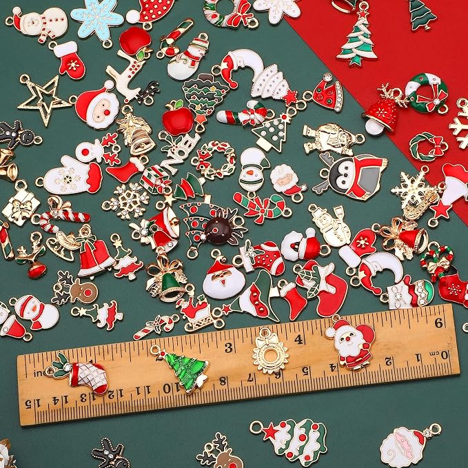 SANNIX 110Pcs 55 Pairs Christmas Charms Gold Enamel Jewelry Pendants - Image 2