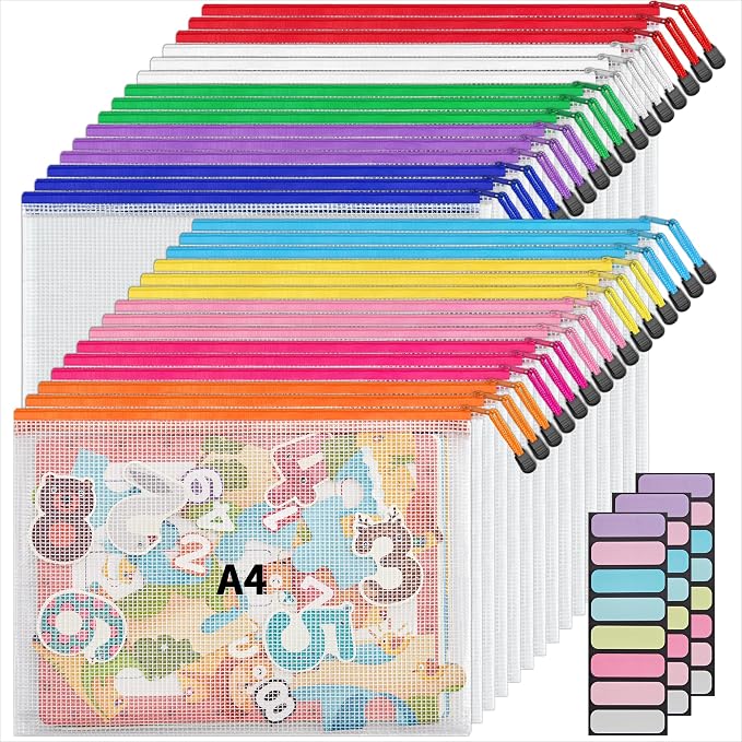 JARLINK A4 Mesh Zipper Pouch Bags, Office School Supplies, Cosmetics Travel by JARLINK