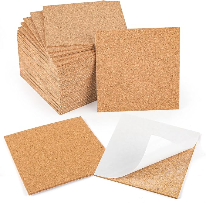 36Pcs 4 Inch Self Adhesive Cork Sheets, 2mm Thick, Thin Cork Tiles by EgticLive