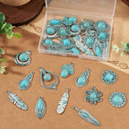 30Pcs Western Charms for Jewelry Making, Tibetan Style Turquoise Charms Flower - Image 2