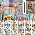 Vintage Scrapbook Stickers, Aesthetic Global Travel Sticker Book by Ahmagen