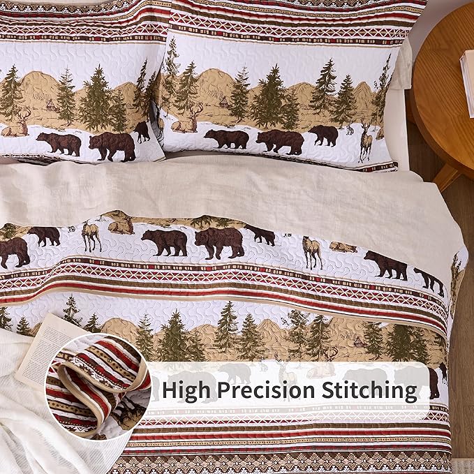 PPOLCA Cabin King Quilt Bedding Set, Christmas Lightweight Reversible Rustic - Image 3