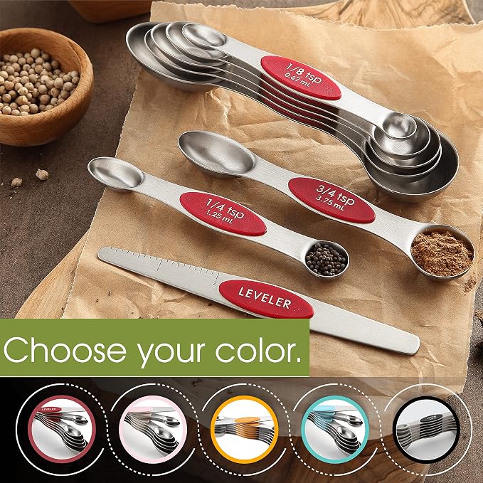 Spring Chef Red Stainless Steel Magnetic Measuring Spoons Set of 8 - Image 6