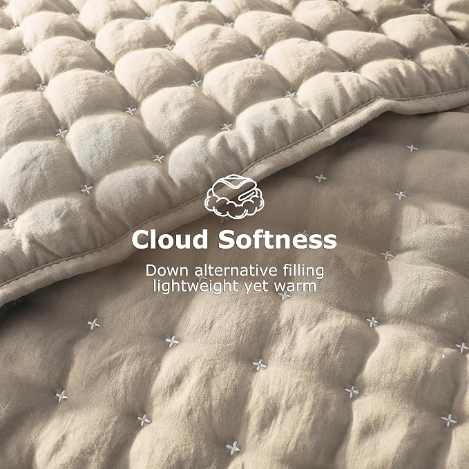 WDCOZY Beige King Size Quilt Bedding Sets - Image 4