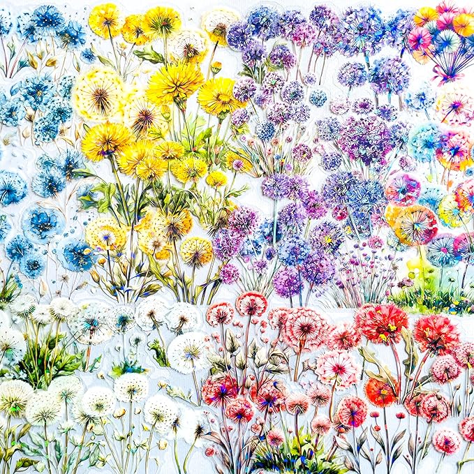 60-Piece Holographic Dandelion Scrapbook Stickers – Colorful Iridescent Effect by YOKSAS