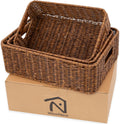 Baskets for Organizing, Undershelf Wicker Storage, Hand Woven Organizer for Closet Organization, Rectangular, Set of 3, Toffee