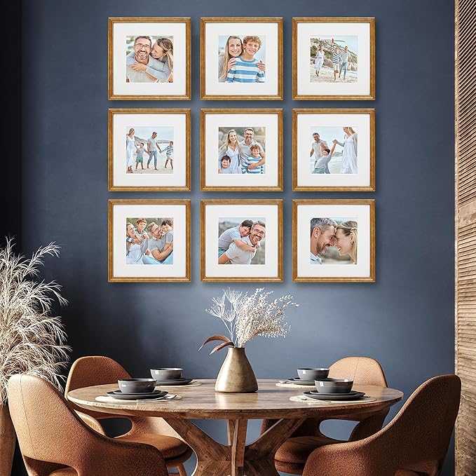 Sheffield Home 9 Piece Gallery Wall Frame Set, 12x12 Inch, Beaded Antique Bronze - Image 2