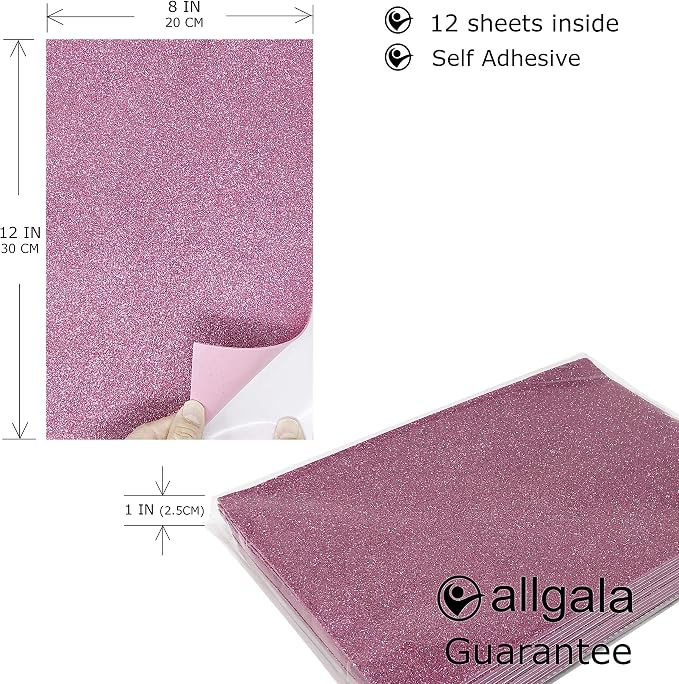 Allgala 12 Pack Glitter EVA Foam Paper 8 x 12inch Sheets Pink Color - Image 2